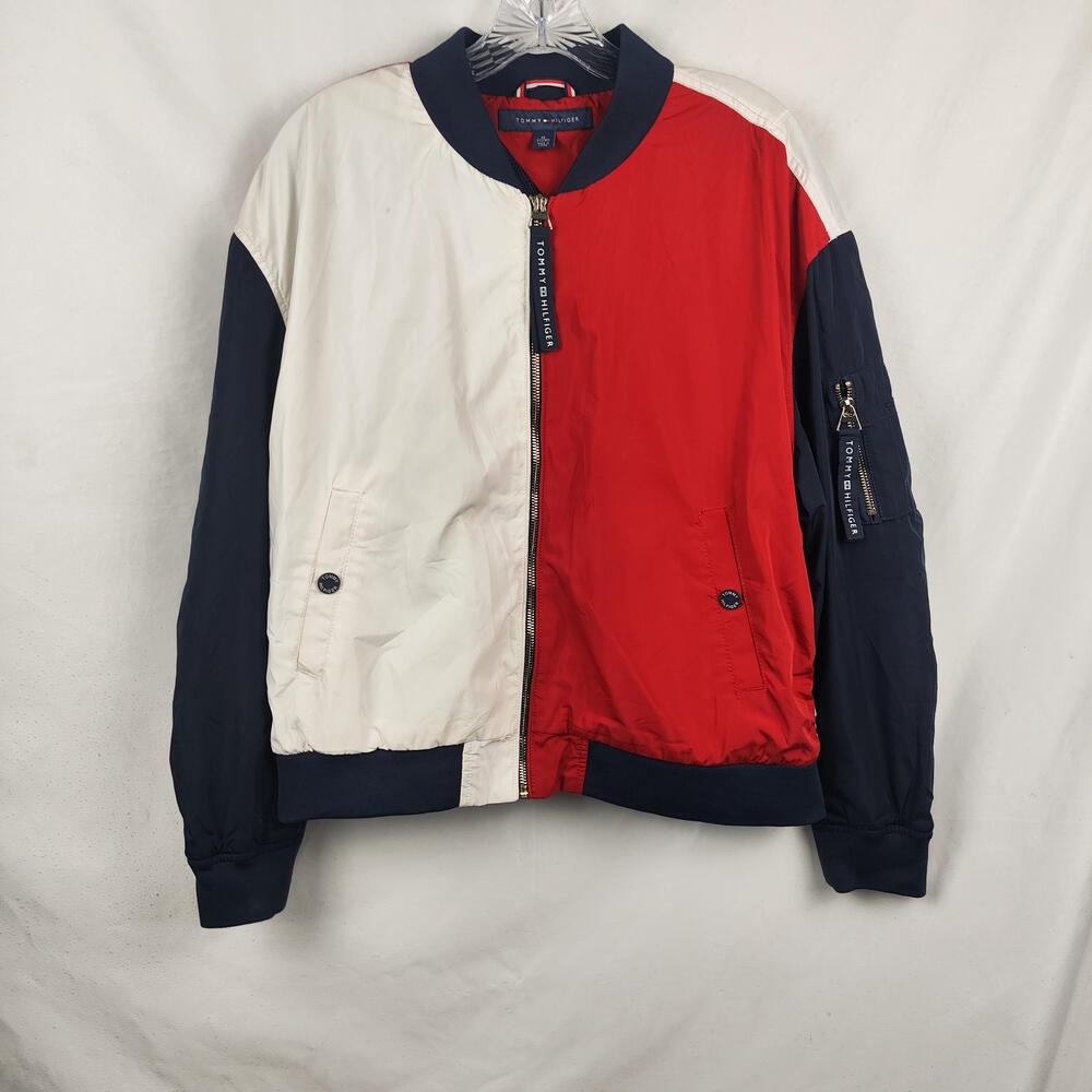 Tommy Hilfiger Jacket Mens XL Red White Blue Colorblock Nylon Bomber Full Zip